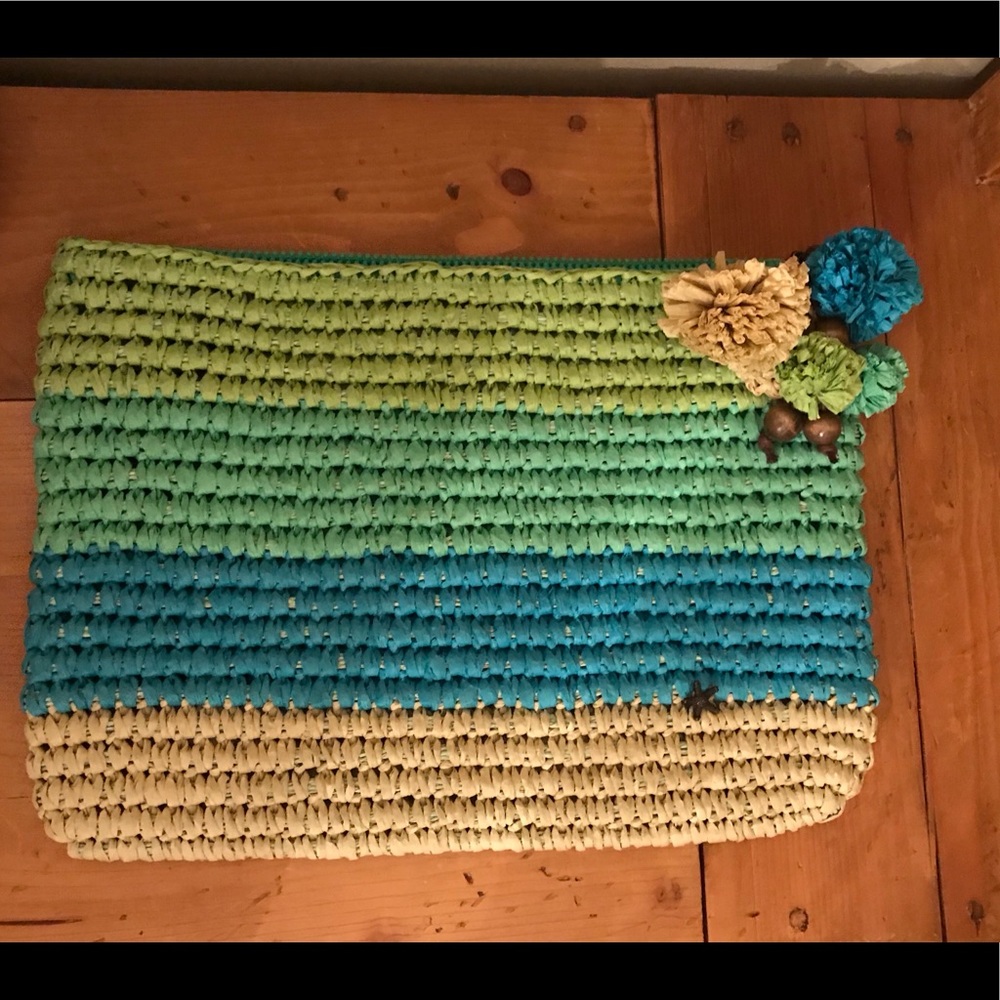 BEACH by Flora Bella Straw Large Clutch (Aqua)